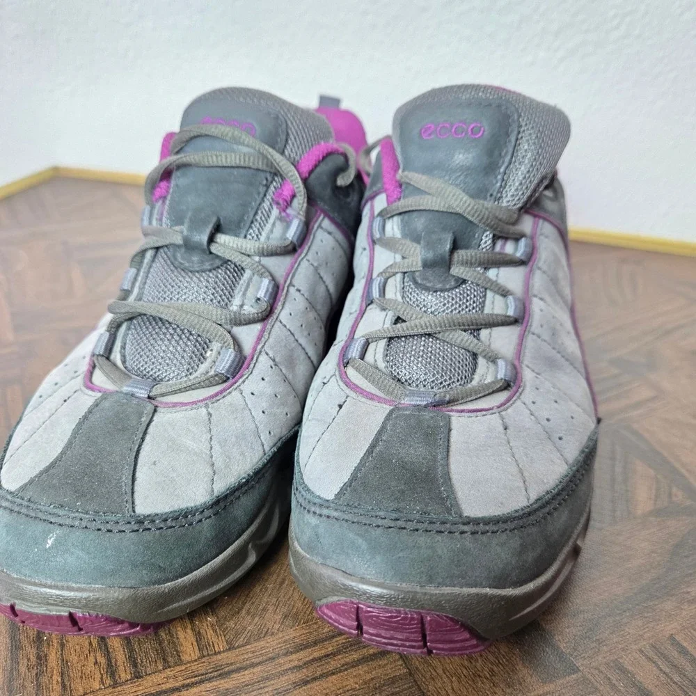 ECCO Walking‎ Shoes Leather Comfort Sneakers Gray Purple Womens 8 8.5 EU39
